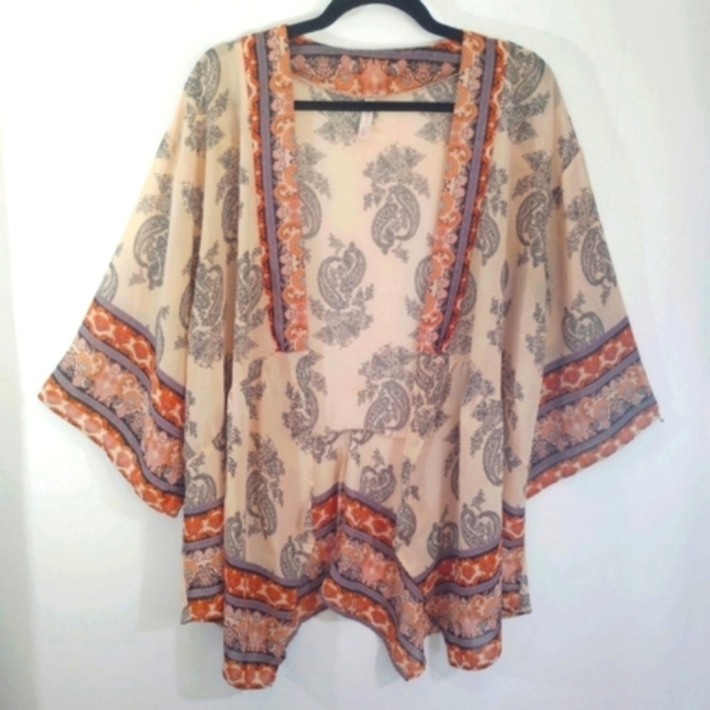 Autumn Beauty M/L Xhilaration Pretty Paisley Kimono Cardigan Coverup Semi-sheer - Picture 1 of 15